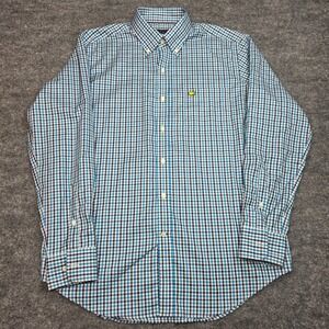 Clubhouse Collection Masters Golf Shirt Mens Large Blue Gingham Made in Italy L